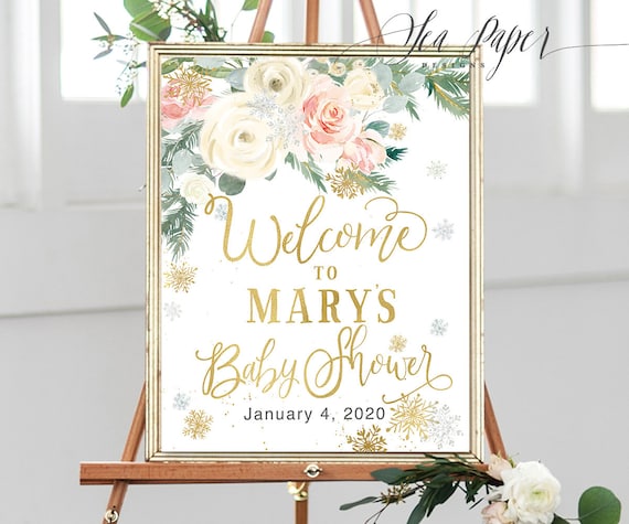 Baptism Sign Bridal Shower Blue Holiday Winter Trees and Snow Birthday Any Event! Welcome Sign Baby Holiday 1 Printed  Digital