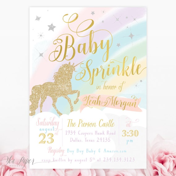 Unicorn Baby Sprinkle Girl Shower Invitation, Unicorn Sprinkle Invite, Unicorn Baby Sprinkle Invitation, Rainbow Printed or Printable - Leah Il_570xn