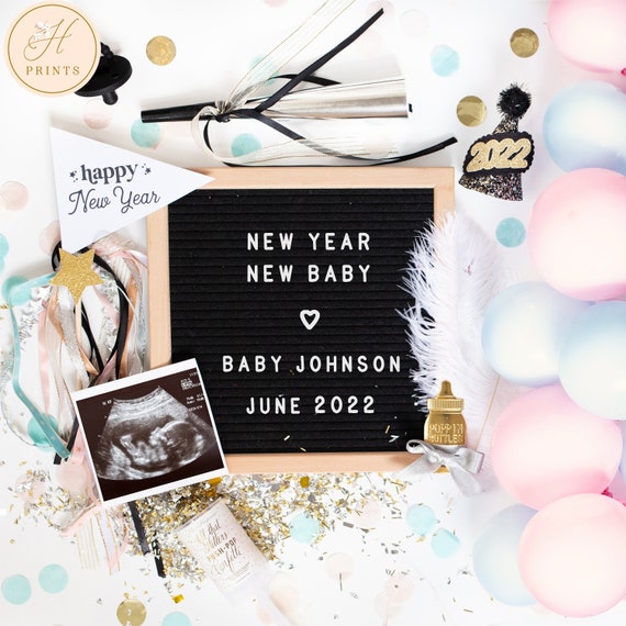 Edit Instantly NEW YEAR digital pregnancy announcement for social media custom baby announcement gender reveal instagram nye adventure 2022