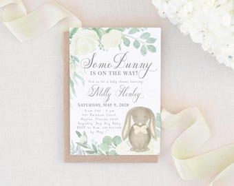 Bunny Baby Shower Invitation, Some Bunny is On the Way Invite, Girl or Boy Baby Shower Invite, Gender Neutral Bunny Baby Invitation - Finley