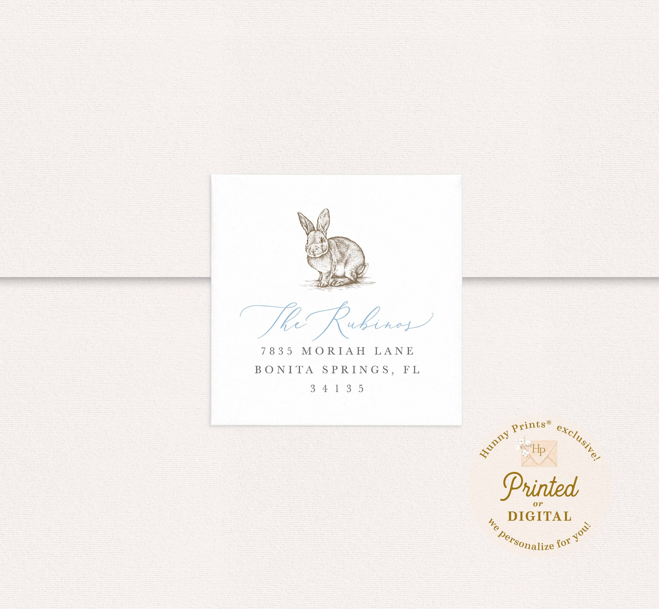 BUNNY WITH BEE Personalized Return Address Labels 1/2 in by 1 3/4 in 