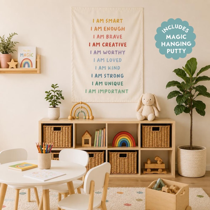 Daily Affirmations Easy Hang Banner™ for Kid's Rooms, Playrooms & Nursery. Kid's Room Wall Decor, Nursery Art, Gift for New Parent {Rainbow} image 2