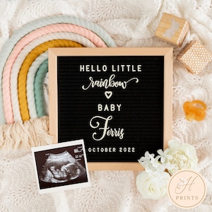 Anuncio editable de embarazo de Rainbow Baby para redes sociales, anuncio digital de rainbow pregnancy, anuncio digital de letter board