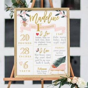 Winter Birthday Milestone Poster, Custom Printed / Printable, Holiday 1st Birthday Milestone Sign, Sleigh Girl Birthday Milestone Board - 31