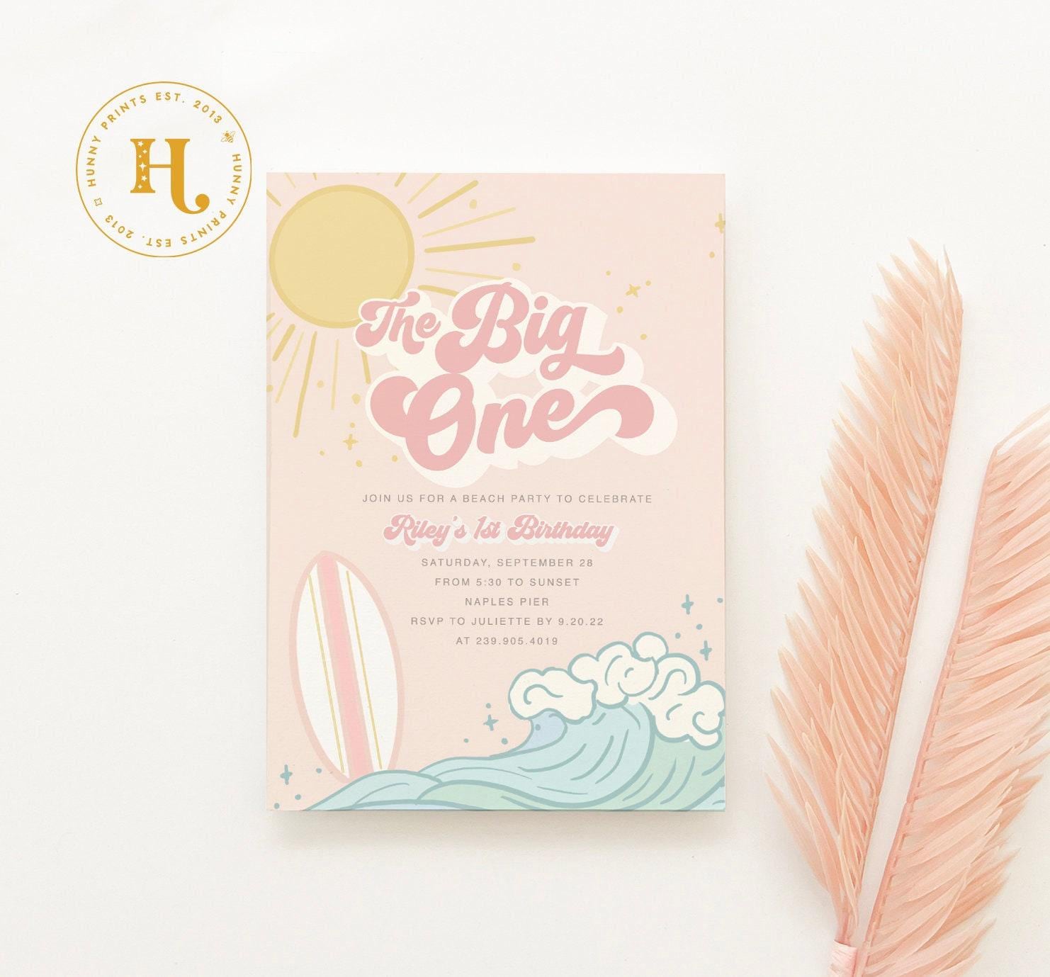 Surf Girl First Birthday Invitation, The Big One Birthday Invite Digital File for Text, Email & Printing