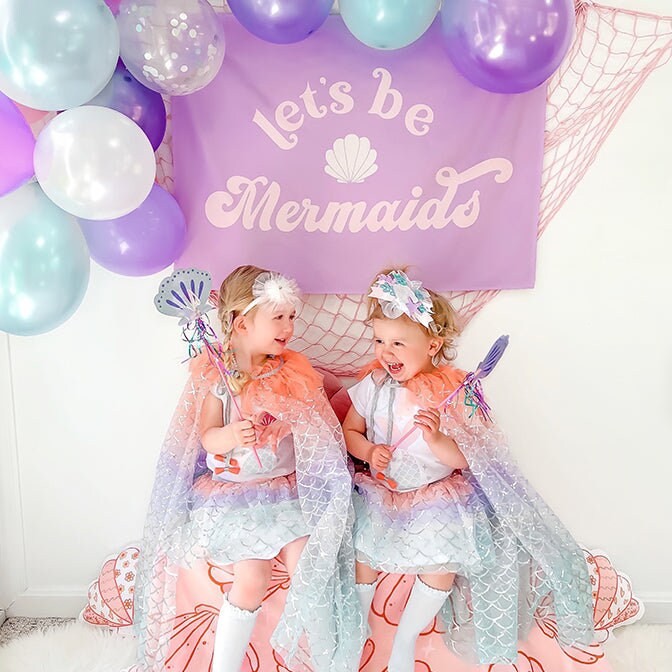 Let's Be Mermaids Easy Hang Banner™ for Girl's Rooms, Girl's Playroom & Girl's Nursery. Wall Decor for Girl's Room., Girl Room Art (purple)