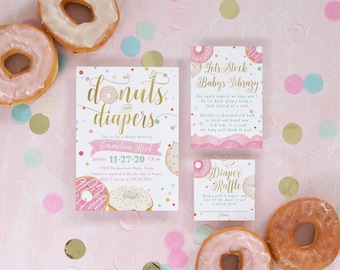 Donuts & Diapers, Donut Baby Shower Invitation, Donut Girl Baby Shower Invite, Donut Baby Sprinkle Invitation, Donut Baby Shower Girl