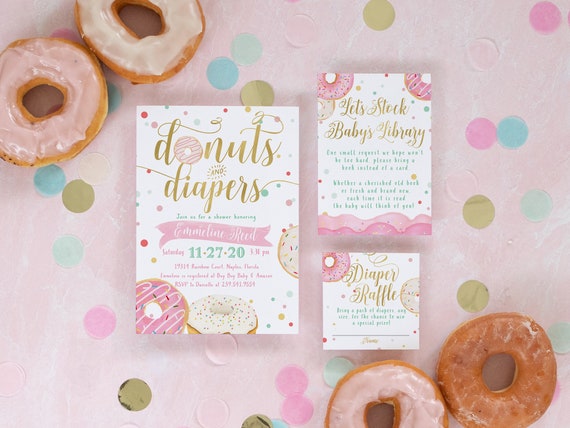 Donuts & Diapers, Donut Baby Shower Invitation, Donut Girl Baby Shower Invite, Donut Baby Sprinkle Invitation, Donut Baby Shower Girl Il_570xn