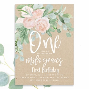 First Birthday Invitation Girl: Girl First Birthday Invite, Girl's 1st Birthday Invite, Girl Boho Birthday Invitation, 1st Birthday - Mila