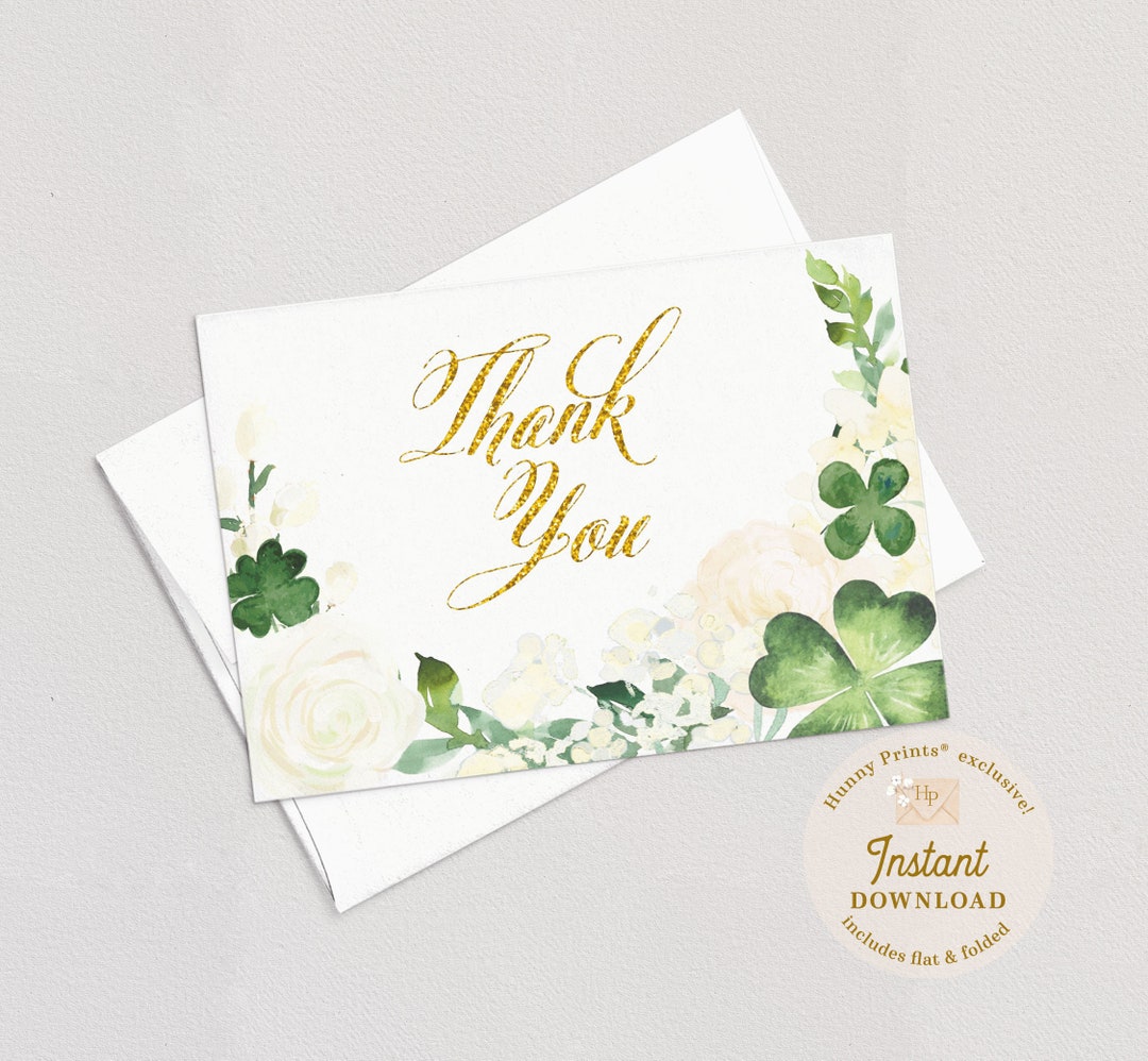 St. Patrick's Day Thank You Cards - St Paddy's Printable Thank You ...