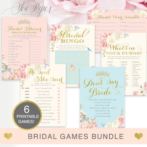 Cinderella Bridal Shower Games Pack, Printable Bridal Shower Games Bundle, 6 Printable Games, INSTANT DOWNLOAD Package, Cinderella