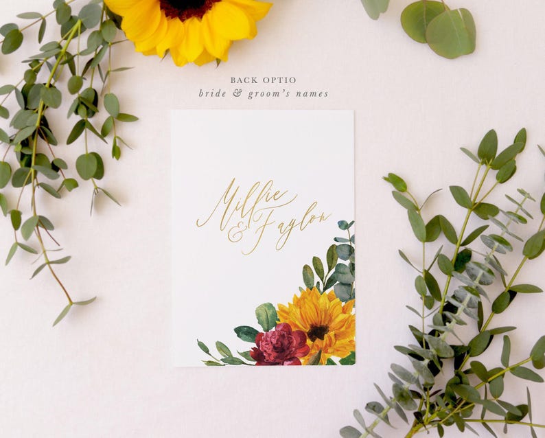 Printed Shower Invitations | Sunflower Bridal Shower Invitation, Fall Bridal Invite with Envelopes - Fall 14 | Invitation Printing image 2