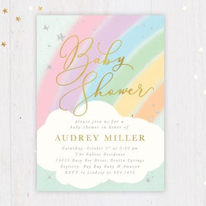 Rainbow Baby Shower Invitation, Rainbow Baby Invitation, Girl Rainbow Baby Shower Invitation, Rainbow Baby Sprinkle Invitation - Audrey image 1