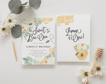 Bee 1st Birthday Invitations, First Bee-Day Party Invite and Envelopes - Honeybee | Invitation Printing or Digital