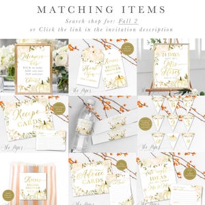 Custom Fall Bridal Shower Invitation: Fall in Love, Autumn Bridal Shower Invite Pumpkin, Gold & Roses - Fall 2 - Fall2BR01a Bild 5