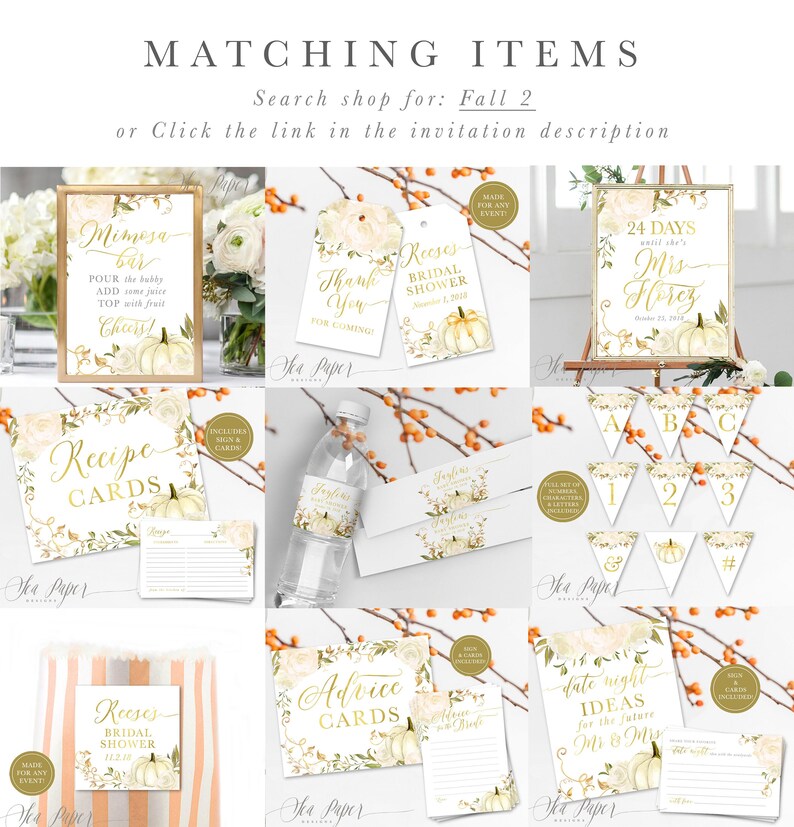 Custom Fall Bridal Shower Invitation: Fall in Love, Autumn Bridal Shower Invite Pumpkin, Gold & Roses - Fall 2 - Fall2BR01a Bild 5
