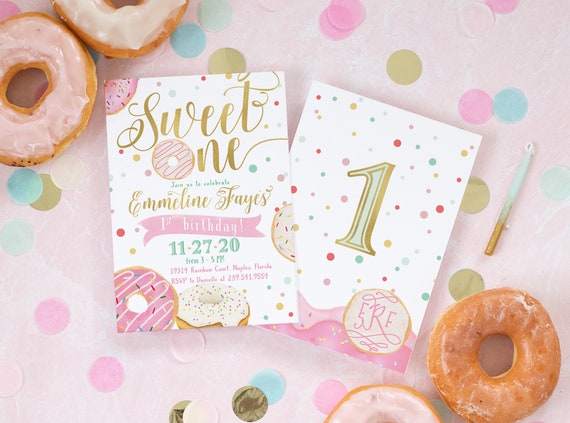 Donut "Sweet One" Birthday Invitation, Donut First Birthday Invitation, Donut Invitation, Donut 1st Birthday, First Birthday Invitation Girl Il_570xn