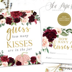 Herfst Raad eens hoeveel kussen? Zijn in de pot teken & kaarten, bruids / baby shower spel, roze pompoen, afdrukbaar - INSTANT DOWNLOAD- KR-P Kristen
