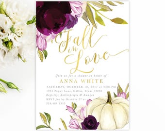Purple Fall Bridal Shower Invitations: Fall in Love Bridal Printed Invites with Envelopes - Fall 6 | Invitation Printing or Digital