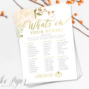 Fall What&#39;s in Your Purse Game, Fall Bridal Shower Game, Fall Baby Shower Game - What&#39;s In Your Purse, INSTANT DOWNLOAD, Printable - Fall 2