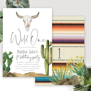 Boho Boy First Birthday Invitation: Wild One Boy's 1st Birthday Invite, Cactus First Birthday Invite, Turning One, 1st Birthday - Adah