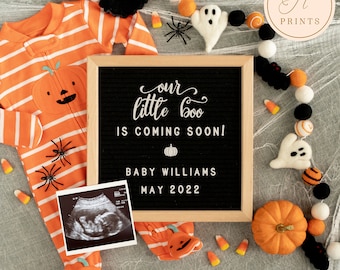 Editable Halloween Pregnancy Announcement, Pumpkin Pregnancy Announcement Template, Little Boo Gender Neutral Digital Baby Announcement