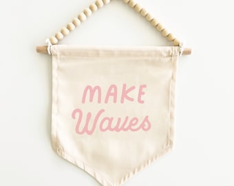 Make Waves Canvas Hang Sign: Surf Decor for Girl's Room, Surf Nursery, Surf Playroom, Girl Nursery, Beach House Decor, Coastal {Palm Pink}