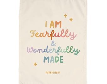 Fearfully & Wonderfully Made Easy Hang Banner™ for Kid's Rooms, Playrooms and Nursery. Psalm 139:14 Biblical - Gift for Expecting Parent