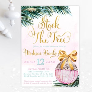 Stock the Tree Bridal Shower Invite, Christmas Ornament Bridal Invitation, Holiday Bridal Shower, Winter Bridal Shower, Holiday 30 Pink image 1