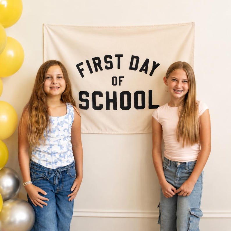 First & Last Day of School Banner Bundle - Easy to Hang for First Day of School Photos or Party Backdrops - Natural and Black image 4