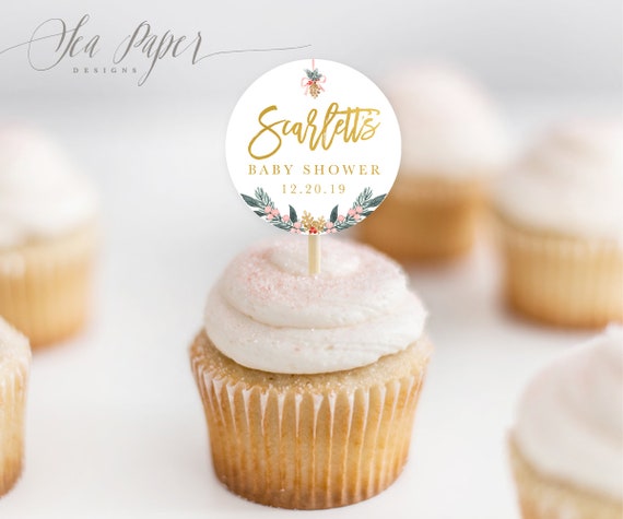 Printable Holiday Pink Cupcake Toppers - Winter Cupcake Toppers - ANY Event: Baby Shower, Bridal, Baptism, Birthday, Dedication - Holiday 31 Il_570xn