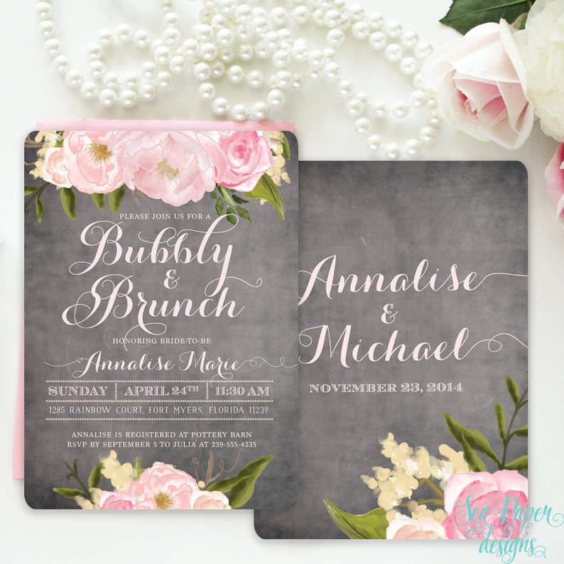 Brunch and Bubbly Bridal Shower Invitation Floral Etsy