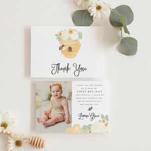 Little Honey 1st Birthday Invitations, Bee First Birthday Party Printed Invites & Envelopes - Honeybee | Invitation Printing or Digital image 4