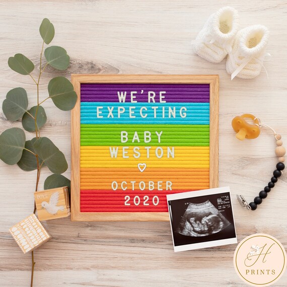 Rainbow Baby Pregnancy Announcement for Social Media, Editable Rainbow Pregnancy Digital Announcement, Letter Board Digital Announcement Il_570xn