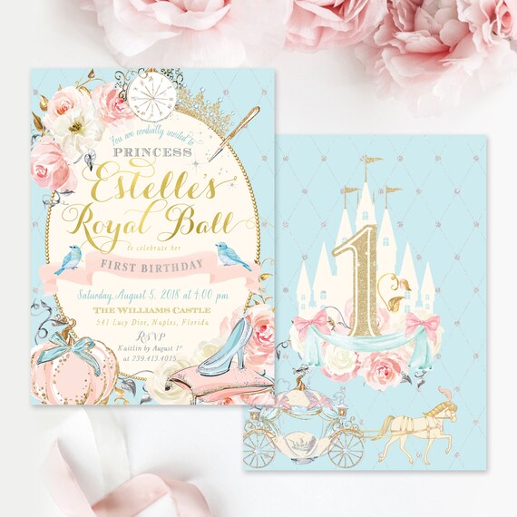 Cinderella Birthday Party Invitation, Princess Birthday Invitation, Royal Ball Invite - First Birthday, 1st, Any Age Girl Birthday Party Il_570xn