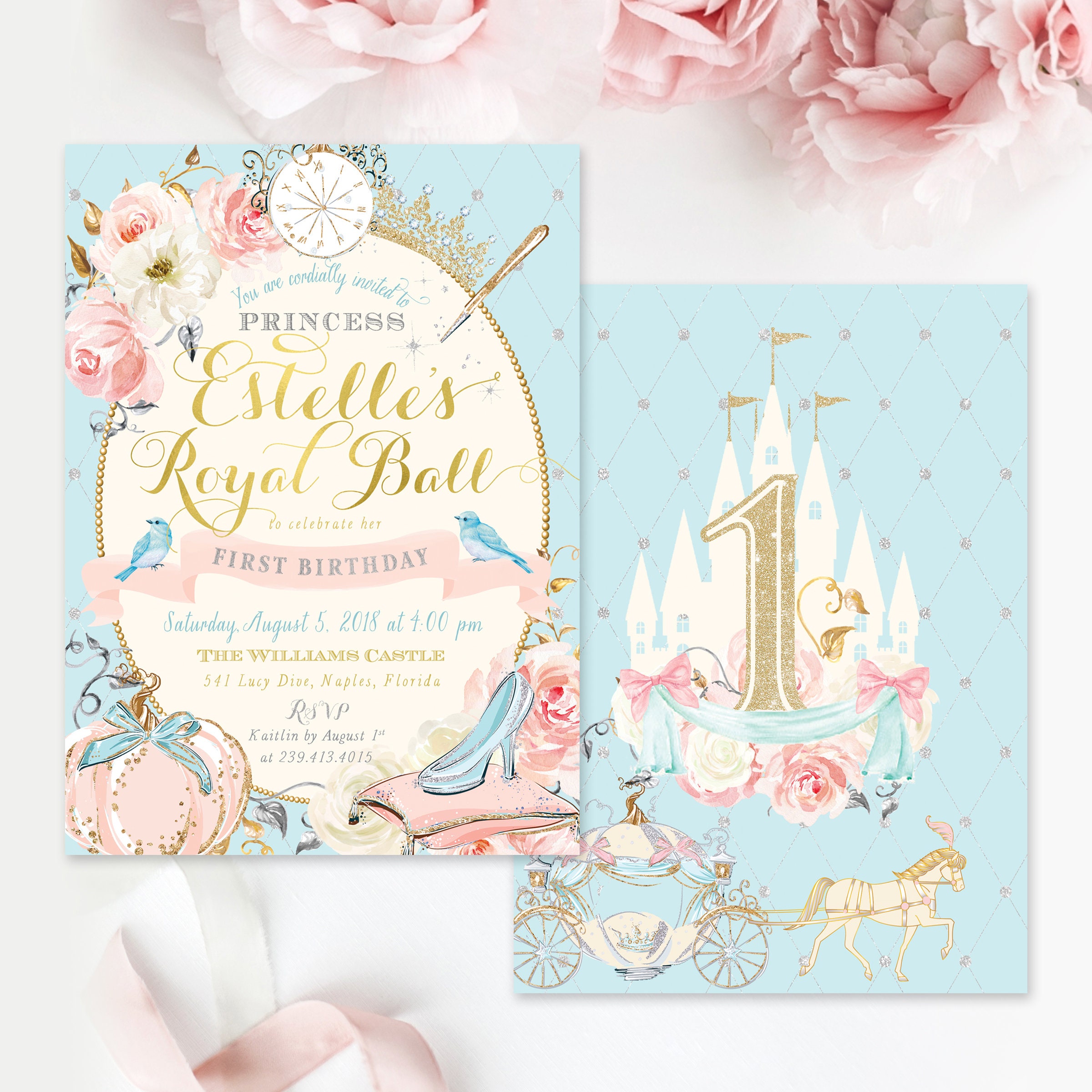 Cinderella Birthday Party Invitation Princess Birthday Etsy