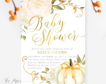 Custom Fall Baby Shower Invitation, Neutral Pumpkin Baby Shower Invite Boy Baby Shower, Girl Baby Shower  - Fall 2 - Fall2BB01a