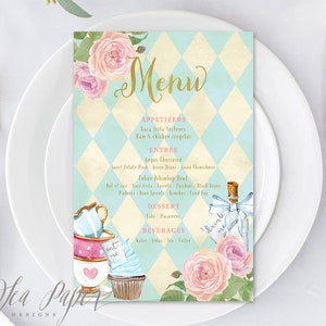 Alice in Wonderland Party Menu - Printed or Printable - Alice in Wonderland Birthday Menu, Alice in Wonderland Baby Shower Menu - Alice