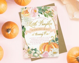 Printed Pumpkin 1st Birthday Invitation, Fall First birthday invitation, Professionally Printed with Envelopes Optional - Fall 16