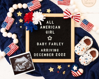 Girl 4th of July Pregnancy Announcement Digital © for Social Media, Editable Memorial Day Pregnancy Announcement Digital, Girl Baby Template