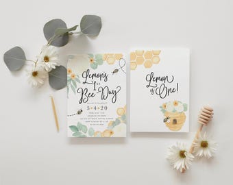 First Bee-Day Bee Birthday Invitations, 1st Birthday Party Printed Invites with Envelopes - Honeybee | Invitation Printing or Digital