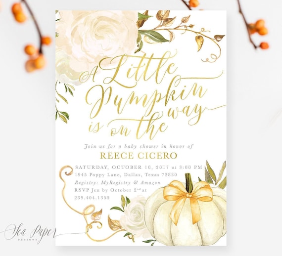 Pumpkin Baby Shower Invitations | Fall Baby Shower Printed Invites with Envelopes - Fall 2 | Invitation Printing or Digital