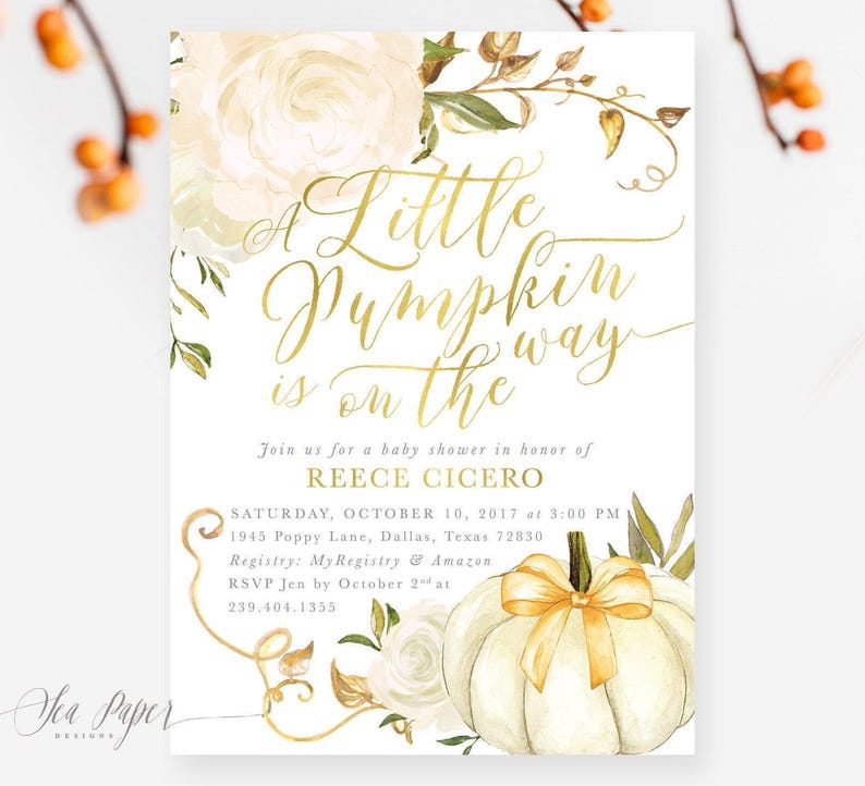 Pumpkin Baby Shower Invitations | Fall Baby Shower Printed Invites with Envelopes - Fall 2 | Invitation Printing or Digital image 1