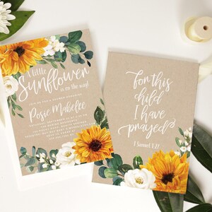 Sunflower Baby Shower Invitations | Printed Invites with Envelopes - Posie | Invitation Printing or Digital image 1