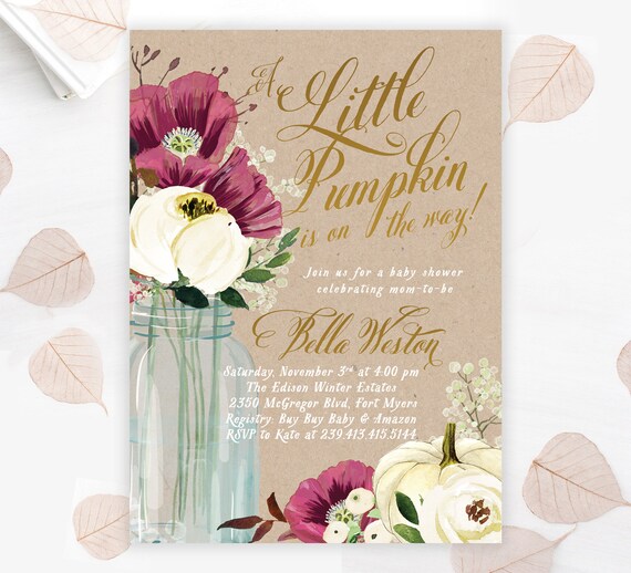 Fall Baby Shower Invitation, A Little Pumpkin is On the Way Baby Shower Invite, Mason Jar Baby Shower Invite, Pumpkin Baby Shower - Fall 8 Il_570xn