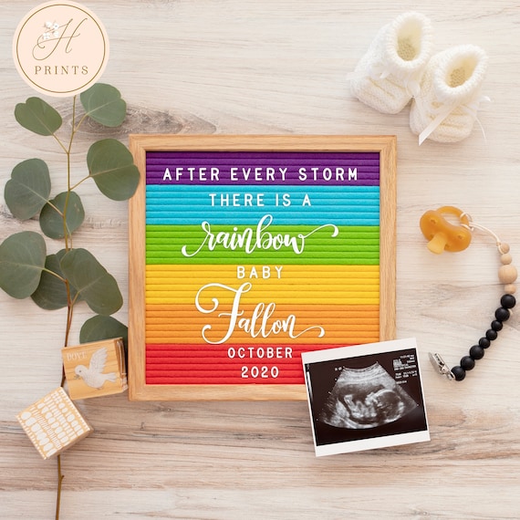 Editable Rainbow Baby Pregnancy Announcement for Social Media, Rainbow Pregnancy Digital Announcement, Letter Board Digital Announcement Il_570xn