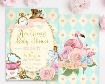 Alice In Wonderland Baby Shower Invitation Girl - Adventures in Wonderland Baby Girl Shower Invite - Printed or Digital - Alice