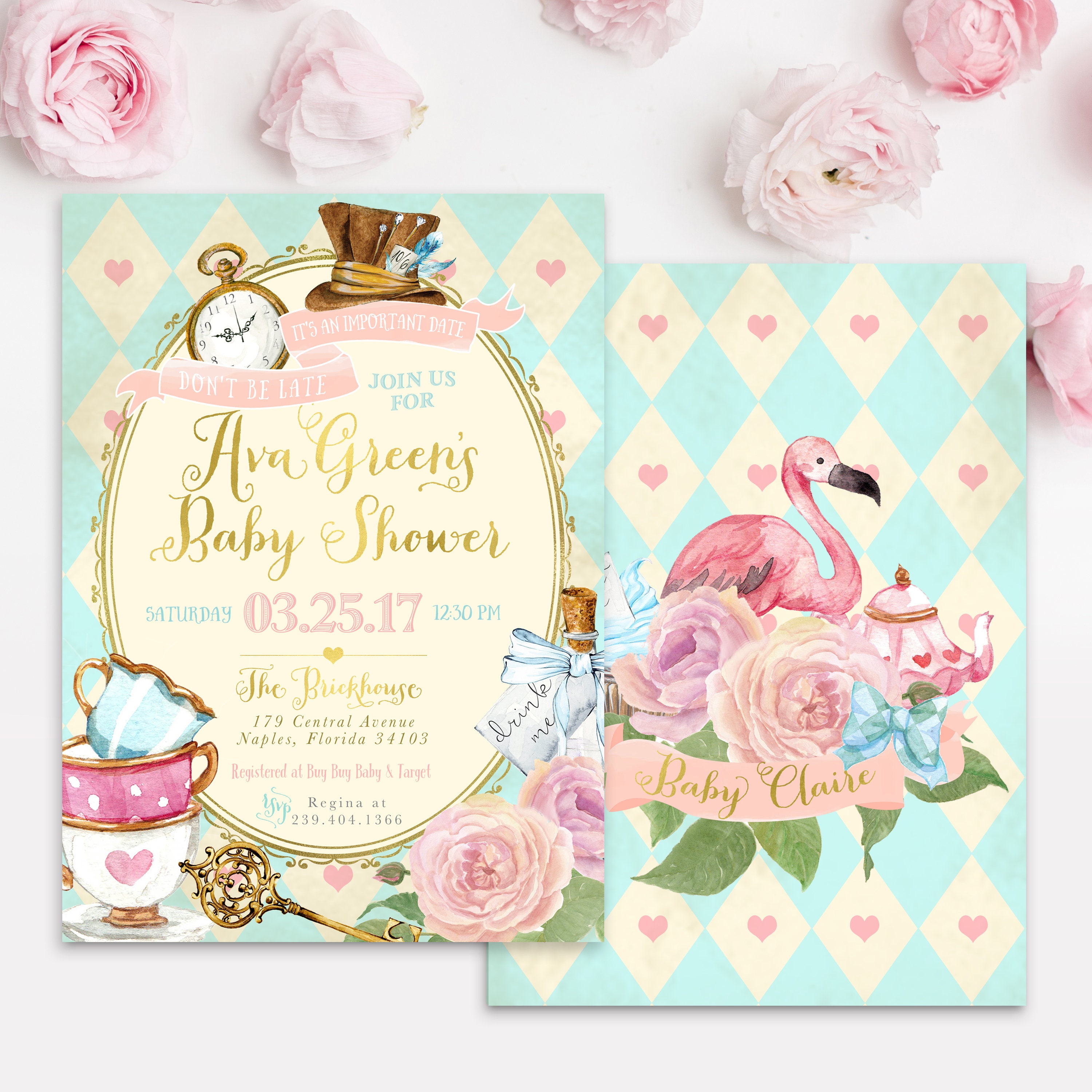 Alice In Wonderland Baby Shower Invitation Girl Adventures | Etsy
