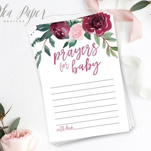 Gebete für Baby Karte, druckbare Baby Shower Spiel - Burgund & Blush rosa Blumen, grün, INSTANT DOWNLOAD, druckbar - BR-O, Odette