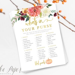 Fall What&#39;s in Your Purse Game, Fall Bridal Shower Game, Fall Baby Shower Game - What&#39;s In Your Purse, INSTANT DOWNLOAD, Printable - Fall 7